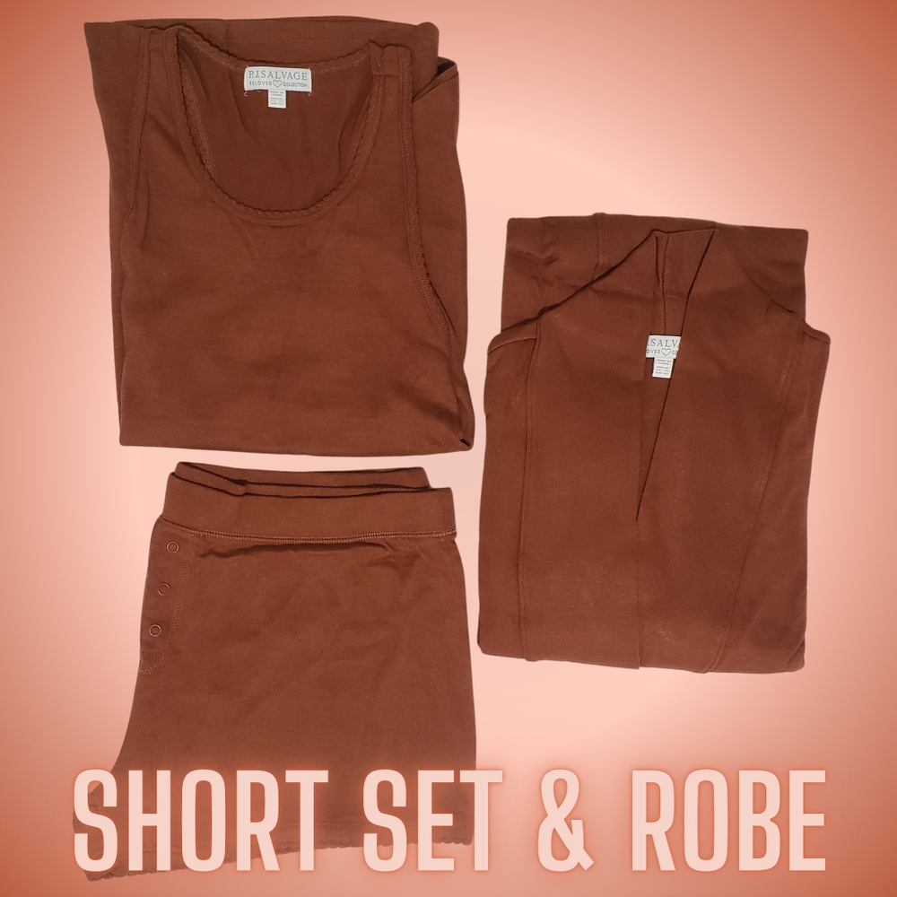 PJ Salvage Reloved Short Set & Short Robe Bronze XL Bundle Pajamas/Loungewear 🧡